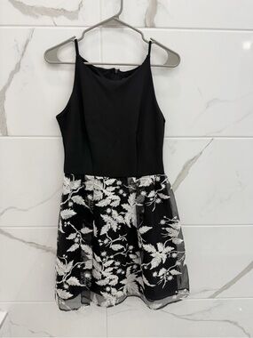 Taylor Black Floral Appliqué Fit & Flare Dress